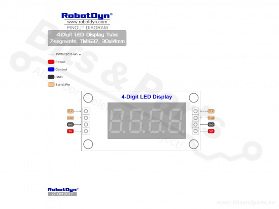 Cijferdisplay 4-digits 7-segments groen clock TM1637 - 30x14mm